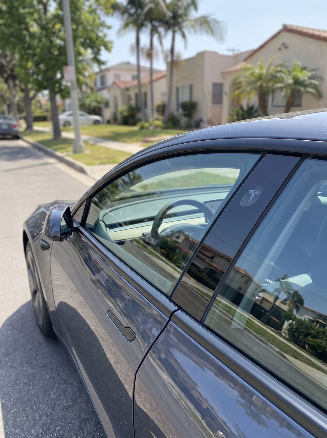 Finished auto glass job with clear visibility