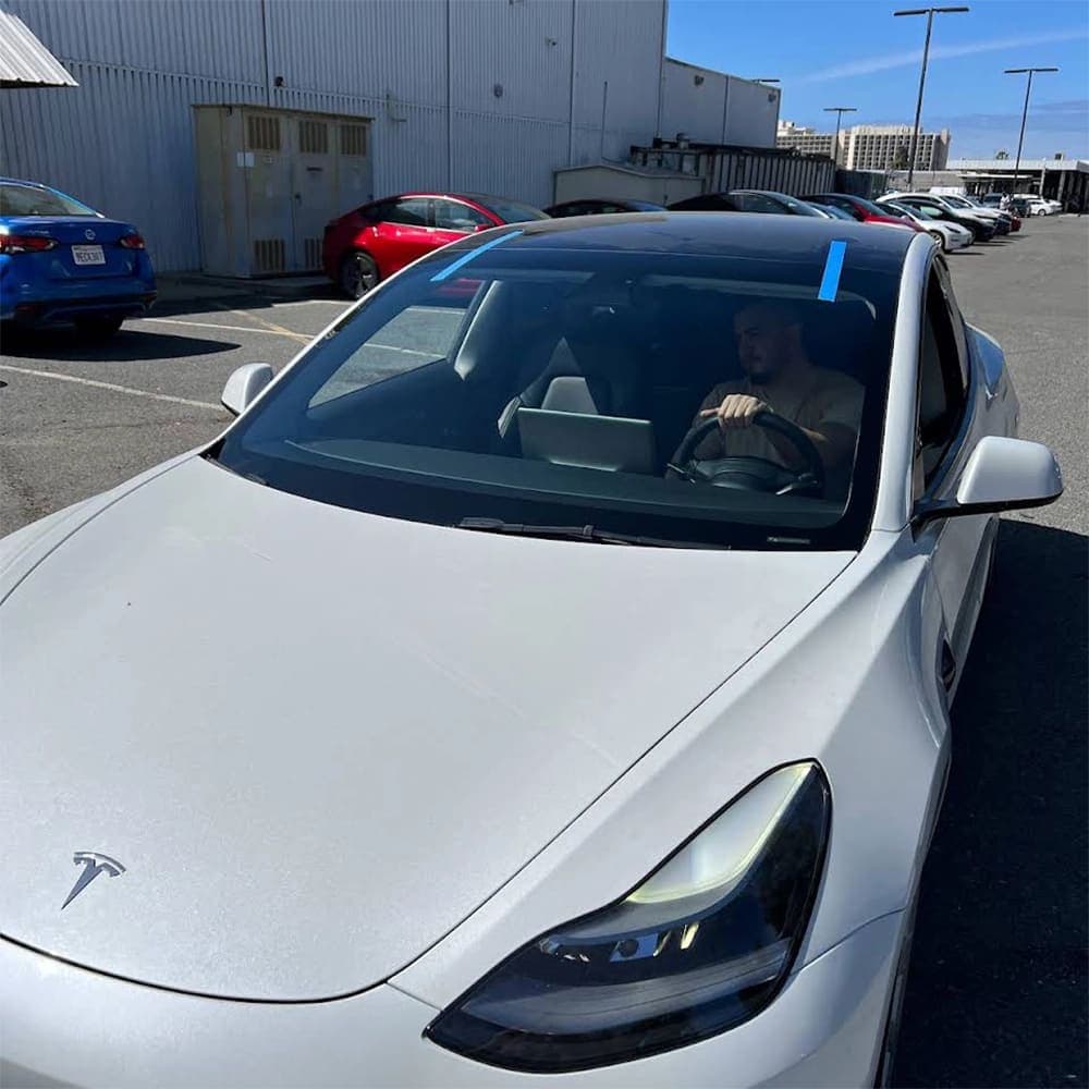 Freshly installed windshield, close-up